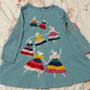 Mini Boden Teal Dress with Vibrant Ballerina Embroidery